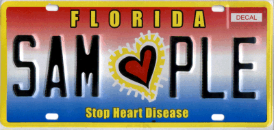 Stop Heart Disease Florida vehicle registration plate